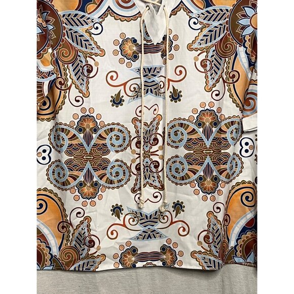 VGT-Inspired Multicolor Paisley Short-Sleeve Blouse With Lace-Up Neckline 3XL - Picture 6 of 16